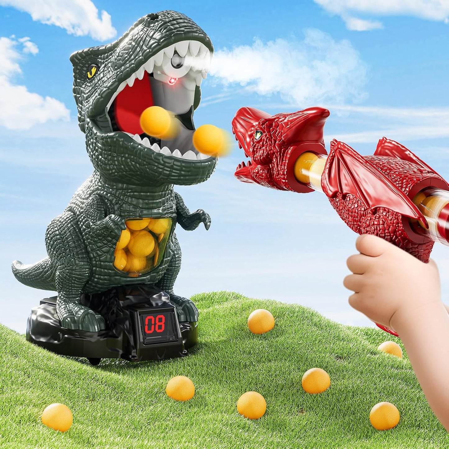 JUKUDAHU Dinosaur Shooting Boy Toys for Kids Age 3 4 5 6 7 8 - Moveable Shooting Game with Scoreboard, Light and Sound, 12 Foam Balls, Boy Toddler Toys 5-7 6-8 8-10, Competition Game Gifts (Green)