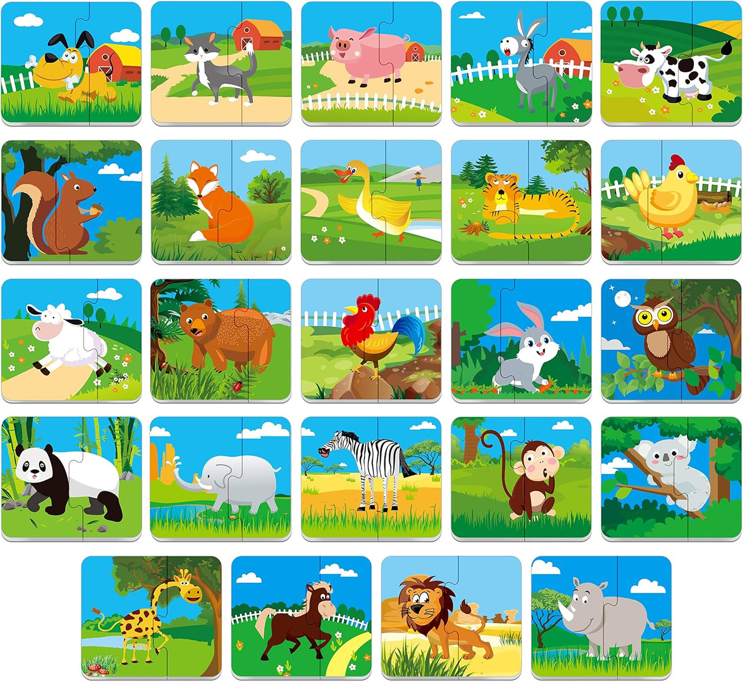 48 Food Matching Puzzles with Error-Correction Mechanism Pre-Primer in 2 Pieces, Perfect for Preschool Learning (24 Blocks Double Sided)