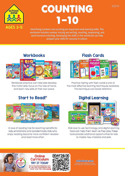 School Zone Counting 1-10 Workbook: 64 Pages, Preschool, Kindergarten, Tracing Numbers, Writing Numbers, Sequencing, Ages 3 to 5 (Get Ready! Book Series)
