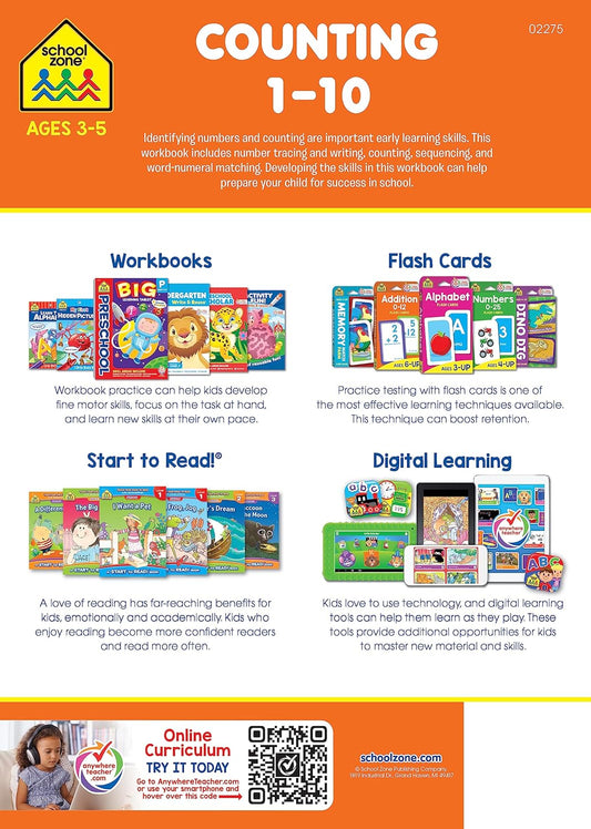 School Zone Counting 1-10 Workbook: 64 Pages, Preschool, Kindergarten, Tracing Numbers, Writing Numbers, Sequencing, Ages 3 to 5 (Get Ready! Book Series)