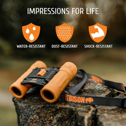 BeBison Binoculars for Kids - 8x21 High Resolution Real Optics - Compact Folding Shockproof Kids Binoculars for Bird Watching - Spy Games - Outdoor Play for Boys and Girl