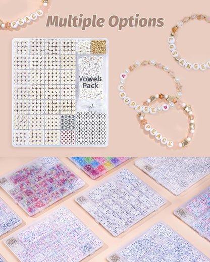 DoDoBeads 1270 Pcs Letter Beads Kit, White and Colorful Square Acrylic Alphabet Beads with Extra Vowels, Numbers & Spacers, Perfect for Friendship Bracelets