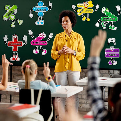 12PCS Math Posters Bulletin Board Classroom Decor: Educational Magnets Decorations, Mathematics Talk Sign Magnetic Symbols Cutouts for Elementary School Grade 2th 3th 4th 5th