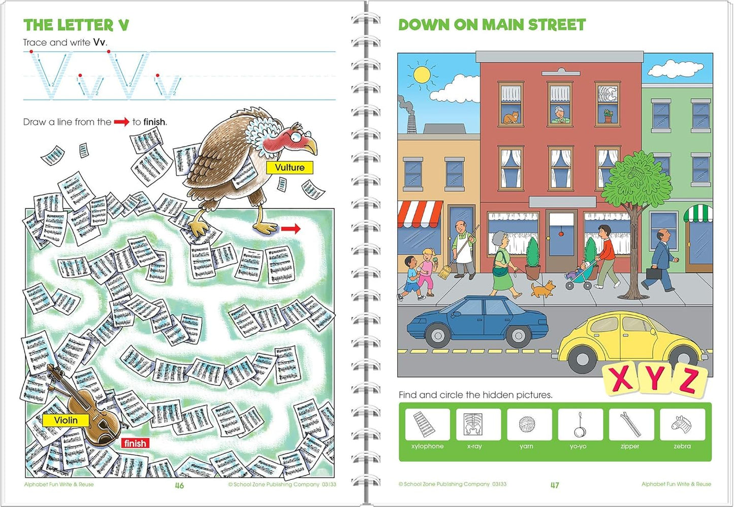 School Zone Alphabet Fun Write & Reuse™ Workbook: 52 Wipe-Clean Pages, Spiral-Bound, Pre-K, Preschool, Kindergarten, Letters & ABC Tracing, Early Learning, Ages 4–6, Includes Dry-Erase Marker