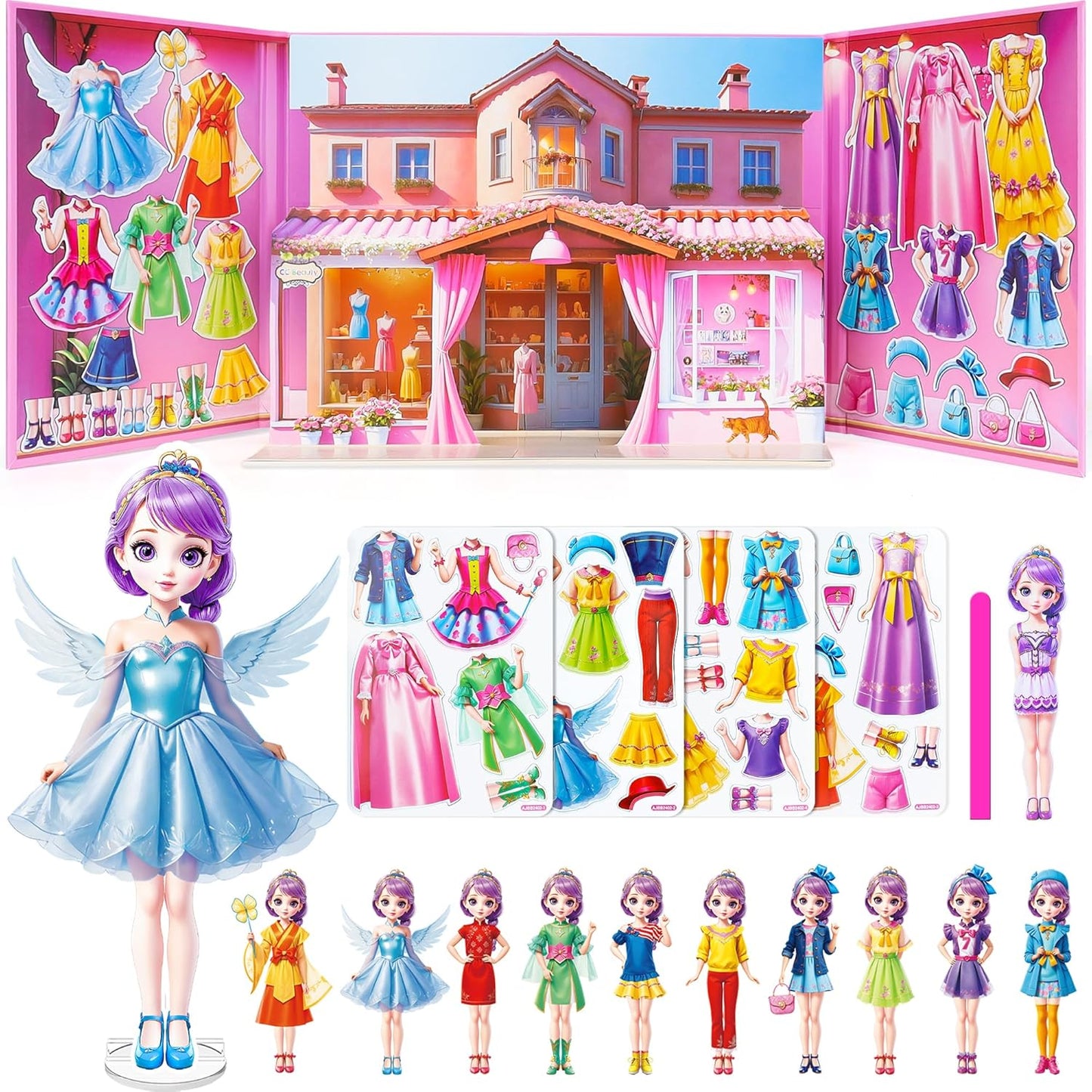 Magnetic Dress Up Dolls for Girls - Princess Magnet Paper Dolls Book with 3D City Buildings - Travel Car Trip Quiet Book Game Toys Easter Birthday Gifts for Kids Toddlers Ages 3 4 5 6 7(Style C)