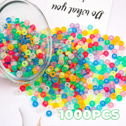Auvoua 1000Pcs Pony Beads Bracelet 9mm Yellow Plastic Barrel Pony Beads for Necklace,Hair Beads for Braids,Key Chain,Jewelry Making (Yellow)