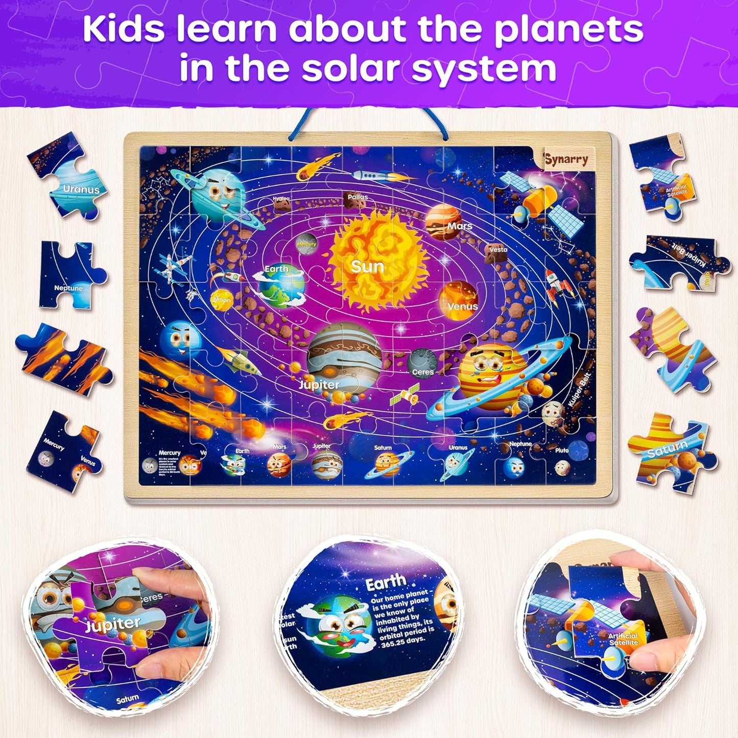 SYNARRY Large USA World Wooden Puzzles for Kids Ages 4-6, Learning United States World Maps Puzles for Kids Ages 6-8, Wood Jigsaw Puzzles Educational Games Toys Gifts for Boys Girls Ages 3-8