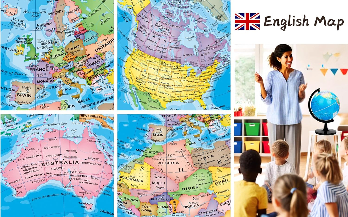 Exerz 8" World Globe - Political Map Educational- Self Assembled School Globe