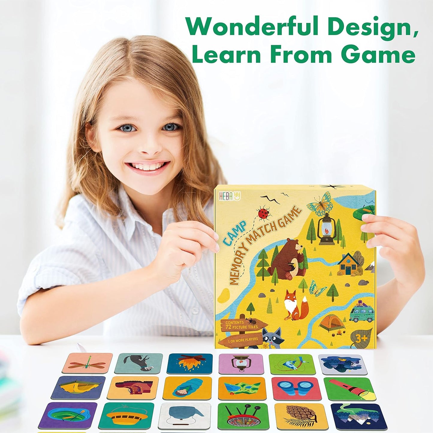 Hebayy 72 PCS Memory Matching Game, Real Animal Matching Cards for Toddlers 36 Pairs Memory Cards for Preschool 4 5 6 Years Old