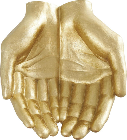 Deco 79 Polystone Hands Decorative Sculpture Weathered Patina Linked Home Decor Statue with Block Base and Gold Accents, Accent Figurine 9" x 4" x 10", Black