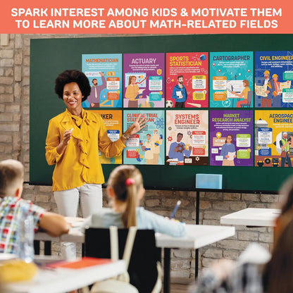 Decorably 15 Math Career Posters for Classroom, 11x14in Educational, Matte-Laminated for High School, Elementary - Hallways, Bulletin Boards, Home Study Room