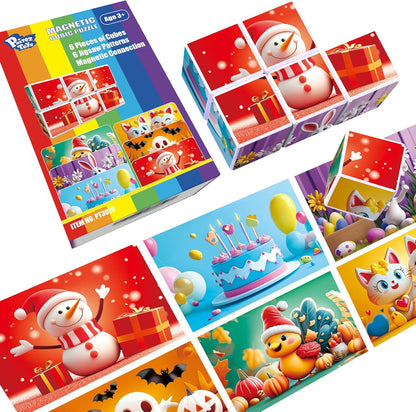 Pairez Toys 3D Magnetic Cubic Jigsaw Puzzle Toys for Toddlers, Large Building Blocks Cubes 1.65 Inches, Sensory & Montessori Toys for Kids 3-5