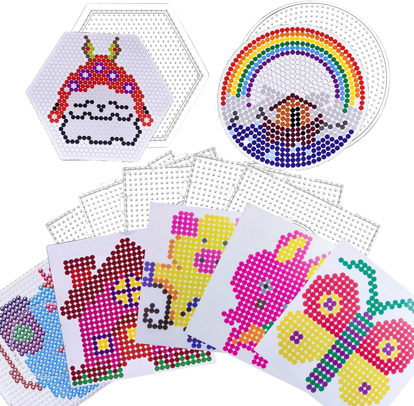 Yowamho 7pcs 5mm Fuse Bead Board - 7pcs Patterns, Squares Can be Pieced Together, Fuse Beads Pegboards is Suitable for DIY Crafts.