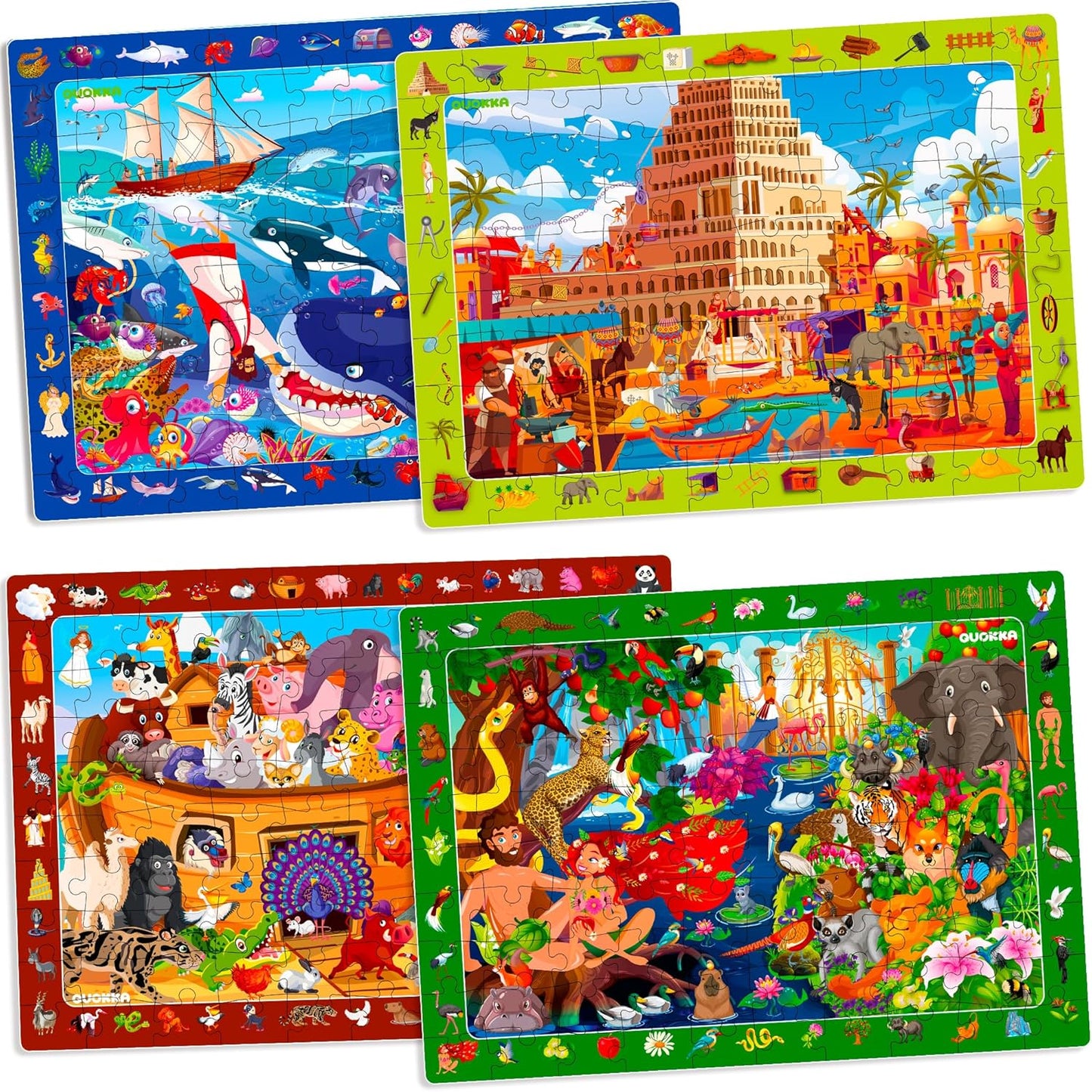 QUOKKA Puzzles for Kids Ages 4-6 - Toddler Puzzles Ages 3-5 - 4-Pack 60 Piece Search and Find Animals Jigsaw Puzzle 6-8 - Learning Toys for 3 Year Old Boys and Girls - Educational Games Gift