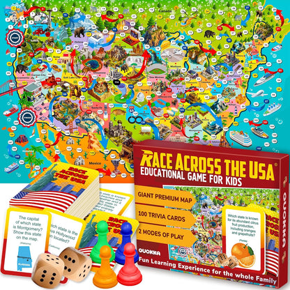 QUOKKA Board Games for Kids 8-12 - Family Games for Kids and Adults - Journey Across the World Card Game Ages 5-9 - Learn Capitals, Flags, Facts, and Map Locations with 195 World Map Cards