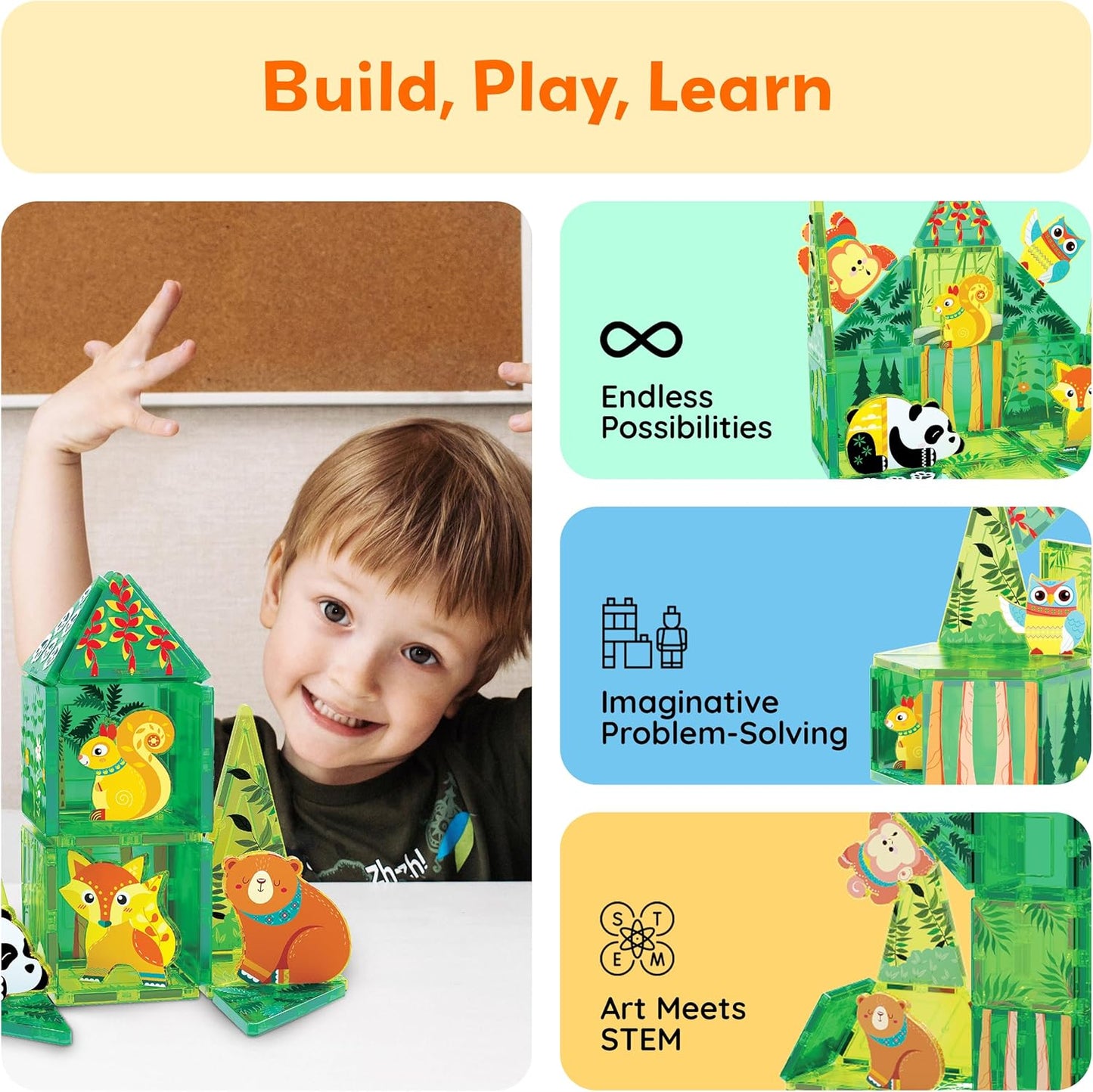 PicassoTiles Magnetic Tiles Magnet Tile Building Blocks Marine Animal World Themed Set with 8 Ocean Character Action Figures STEM Learning Toy Construction Toddlers Boys Girls Ages 3+ PTQ25