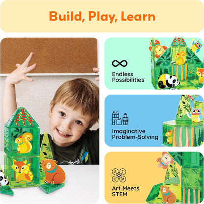 PicassoTiles Magnetic Tiles Magnet Tile Building Blocks Marine Animal World Themed Set with 8 Ocean Character Action Figures STEM Learning Toy Construction Toddlers Boys Girls Ages 3+ PTQ25