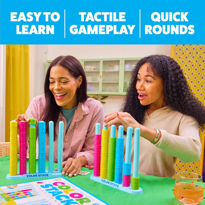 Color Stack Challenge by Relatable – A Fast-Paced Color Matching Puzzle Game for Fun Parties and Family Game Night. Includes 2 Stack Racks, 50 Challenge Cards, 80 Rings & Instructions.