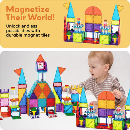 PicassoTiles 333pcs Magnetic Brick Tile and Magnetic Tile Combo Set, Action Figures included, Building Blocks STEM Toys, Educational Montessori Preschool Toddler classroom learning toys, Kids activity