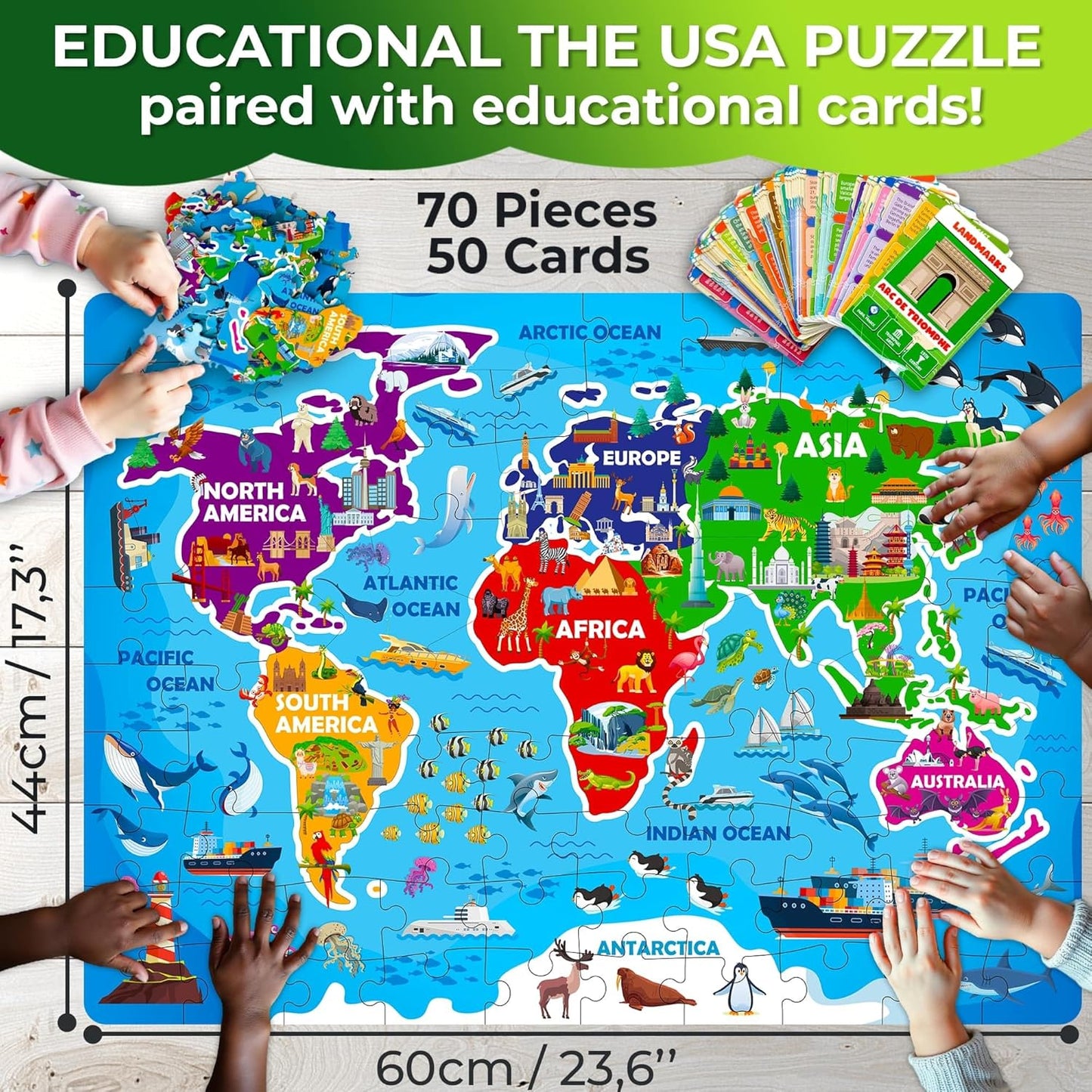 United States Puzzles for Kids Ages 4-6 - 70 Pcs USA Map Kids Puzzle with 50 Cards 400+ USA Facts - State & Capitals Floor Jigsaw Puzzles for Children 6-8 - Educational Toys Gift for Boys Girls