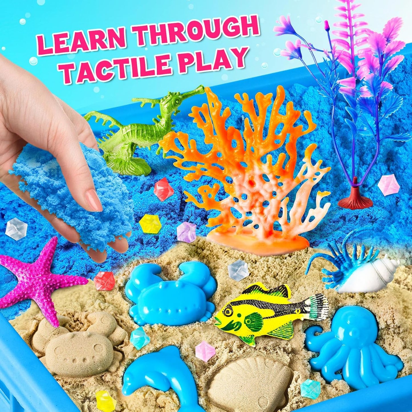 ESSENSON Sensory Bin, Construction Kit with Sensory Sand, Play Sand Pretend Play Beach Toy, Sandbox for Girls and Boys