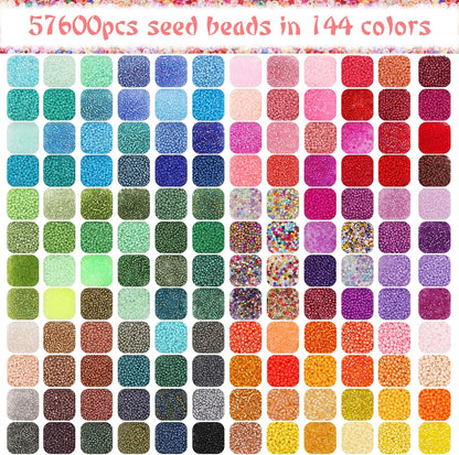 EuTengHao 3mm Glass Seed Beads for Bracelet Making Kit, 8/0 Small Craft Beads for Bracelet Necklaces Crafting Jewelry Making Supplies (36000Pcs,144 Colors)