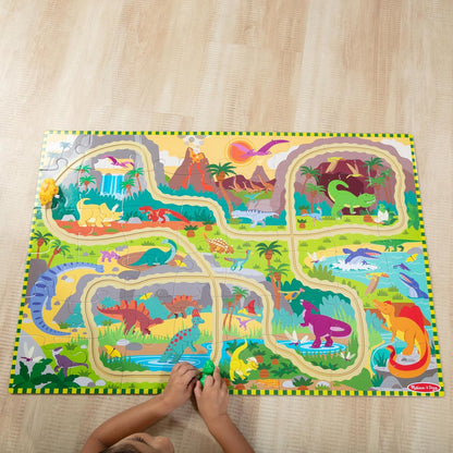 Melissa & Doug Dinosaur Adventure Tracks Cardboard Jigsaw Floor Puzzle and 2 Wind-Up Dinos – 48 Pieces, for Boys and Girls 3+