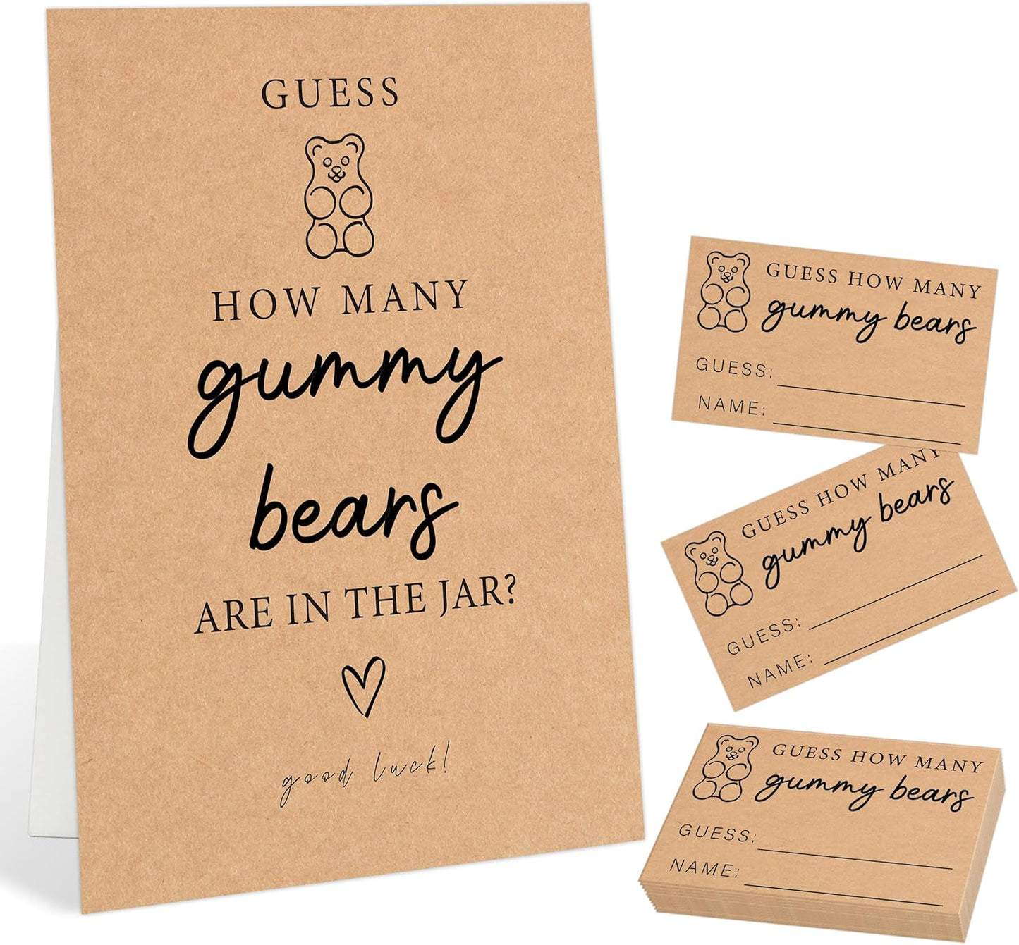 Minimalist Style How Many Gummy Bears Are In The Jar Baby Shower Games Set(1 Sign and 50 Cards), Gender Reveal Games, How Many Guessing Cards for Bear Babyshower, Gender Reveal Party Activities, 19