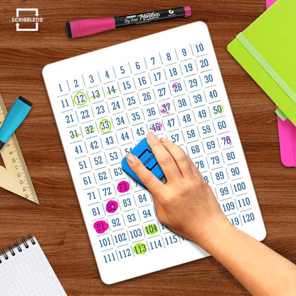 SCRIBBLEDO Dry Erase Number Chart 9”x12” White Board Teacher Student 100 Chart for First Grade Classroom Kid Small Math Practice Whiteboard Kindergarten 1st Grade School Supplies