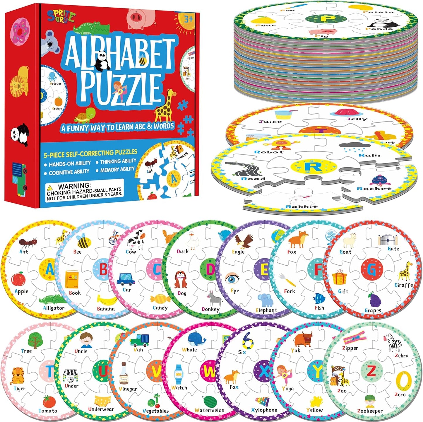 Phonics Puzzles, Short Vowel Sound Blends-30 Phonics & 150 Sight Words, Phonetic Rhyming Game Learn to Read Spell First Word Early Educational Tool for Toddlers, Preschool, Kindergarten, Homeschooling