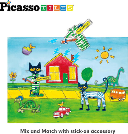 PicassoTiles Magnetic Tiles Pete the Cat Home Theme Building Blocks Double Sided Printing Toddler Magnet Toys Education STEM Learning Kit Construction Brain Development Preschool Kid Game Boy Girl 3+