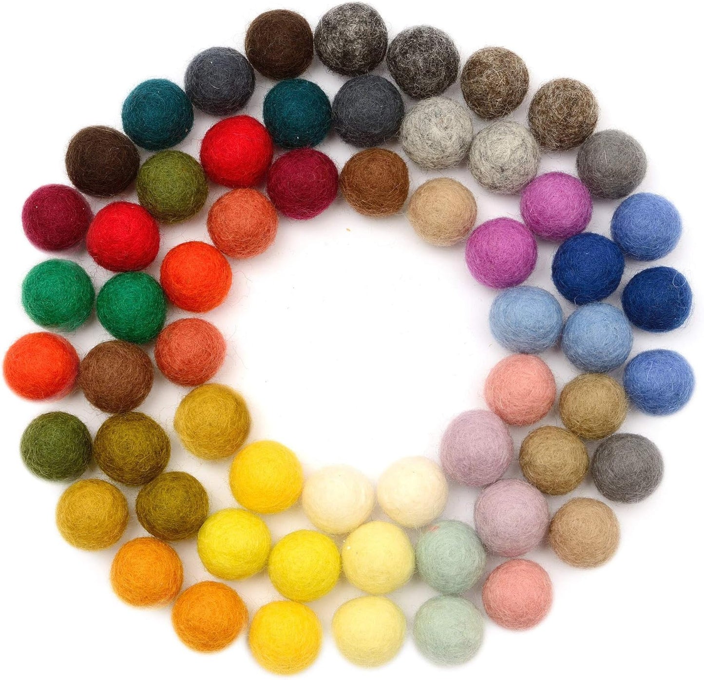 Glaciart One Felt Pom Poms, Wool Felt Balls (60 Pieces) 2 cm – 0.8 Inch, Handmade Felted 30 Color (Red, Pink, Blue, Yellow, Black, White, Pastel and More) Bulk Small Puff for Felting and Garland