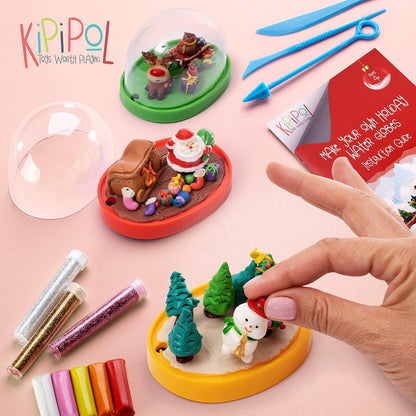 Kipipol Make Your Own Holiday Water Globe Kit – 3X DIY Snow Globe Making Kit w/ 3 Figures, 10 Packs of Modeling Clay for Sculpting, Crafts for Girls Ages 4-6, Arts and Crafts for Kids Ages 4-6-8-12