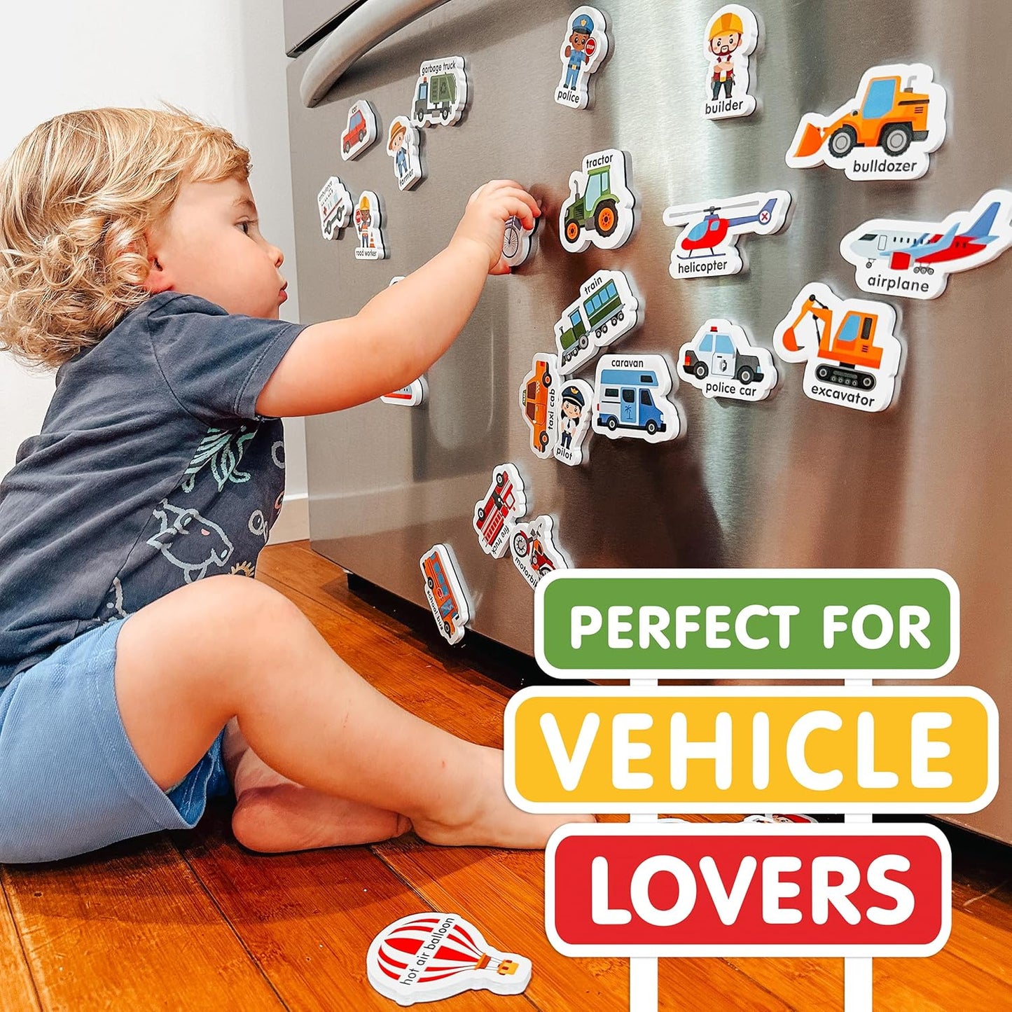 Curious Columbus Vehicles Fridge Magnets for Toddlers 1-3 Year Olds| Large Foam Refrigerator Magnets for Kids Baby and 3-5 Years Old | Magnetic ABC Learning | Educational Toys Babies to Preschool