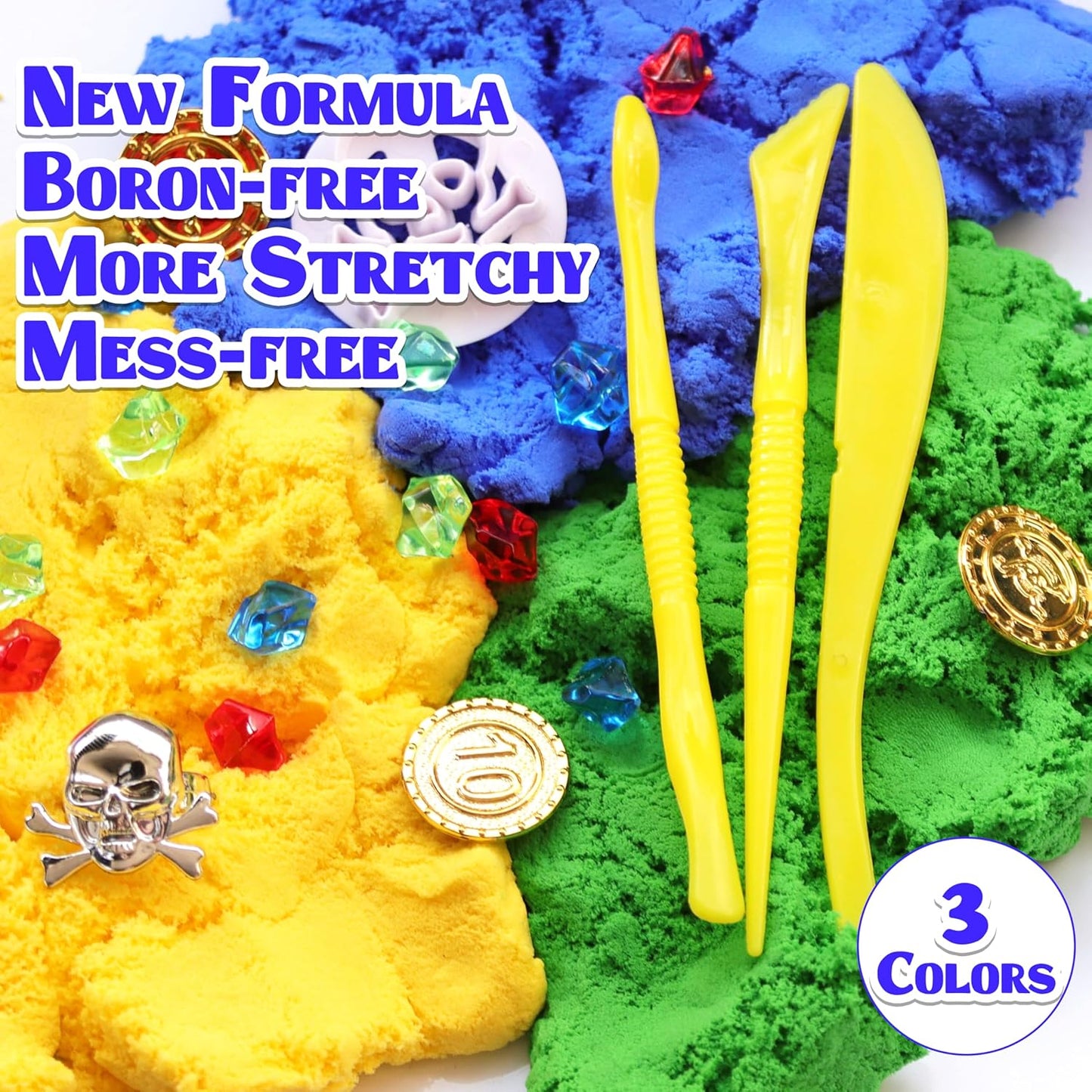 Carolart Unicorn Stretchy Cloud Sand,Blue & Pink Play Sand,Treasure Chest with Sensory Sand,Stretchable,Moldable,Expandable Cloud Slime,Tactile Fun Sensory Kit, Sensory Toys for Kids Ages 3+