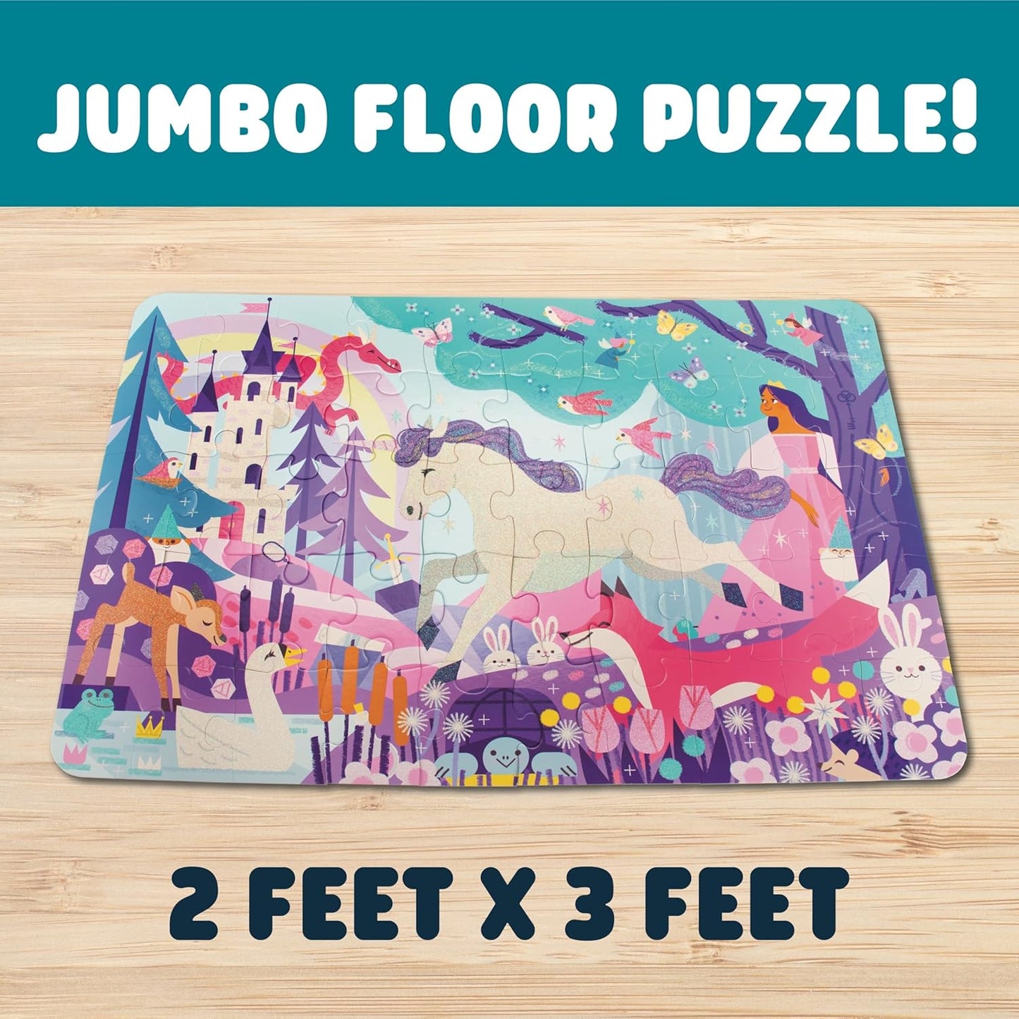 Chuckle & Roar Dinosaur Glow Floor Puzzle 50 Piece Kids Puzzle - Giant 2 x 3 Foot Glow in The Dark Preschool Puzzle - Large Pieces for Ages 4+ - Educational Dinosaur Puzzle for Screen Free Time