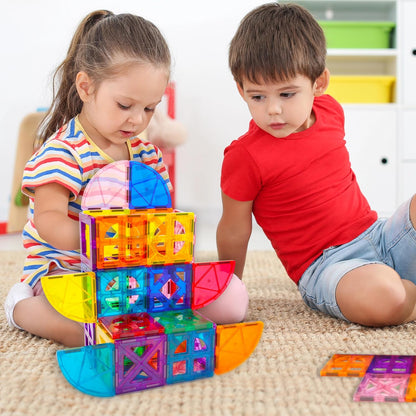 PicassoTiles 42pcs Magnetic Tiles Magnet Blocks See-Through Shape STEM Toys Building Block Educational Playset Compatible with Major Brand Tile -Starter Set for Boys and Girls Toddlers Ages 3+ PT42
