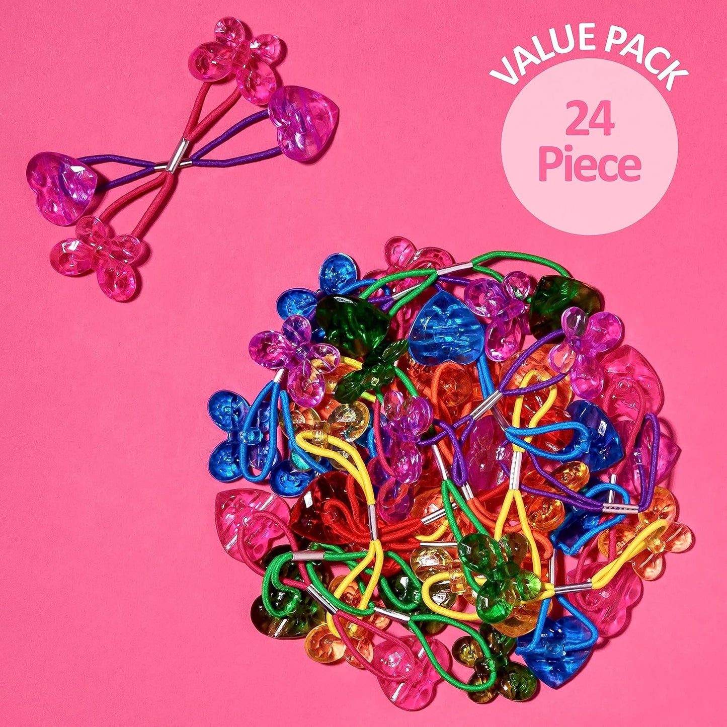 20pc Ponytailers Balls Elastics 18mm Round Opaque Multicolored Twin Beads Bauble Holders Toddler Kids Braiding Styling