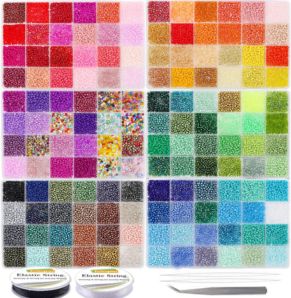 EuTengHao 3mm Glass Seed Beads for Bracelet Making Kit, 8/0 Small Craft Beads for Bracelet Necklaces Crafting Jewelry Making Supplies (36000Pcs,144 Colors)