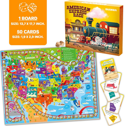 QUOKKA 3X Set Learning Board Games for Kids 8-12 - Educational Trivia Cards Ages 6-8 - Travel United States - World Map - Explore Outer Space - Gift for Children and Teens 4-8 - Jigsaw Puzzles