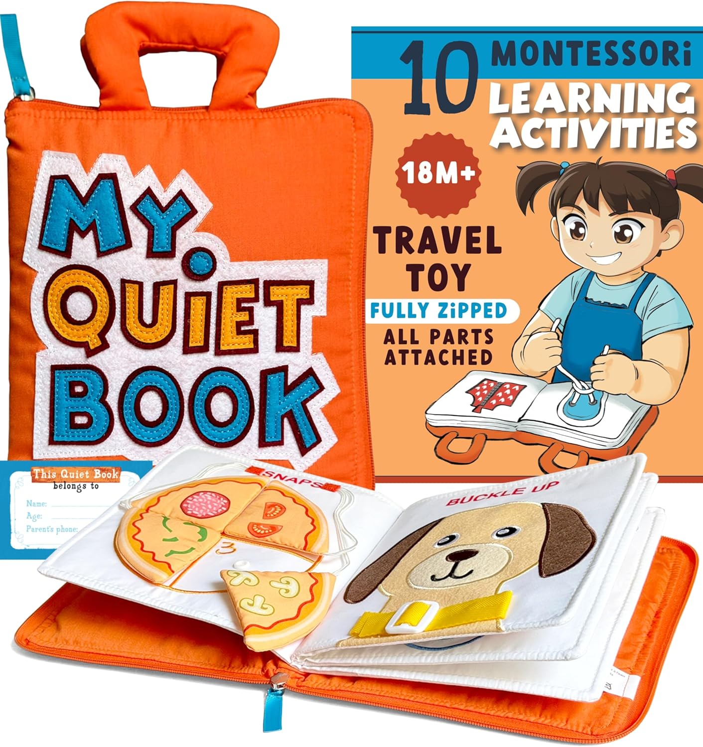 BAVY My Quiet Book - Toddler Plane Activities, Car Airplane Montessori Busy Board Book for Toddlers 1-3 - No Parts to Get Lost - Gifts for 1 2 3 4 Year Old Girl, Birthday Gifts Toys Age 2-4