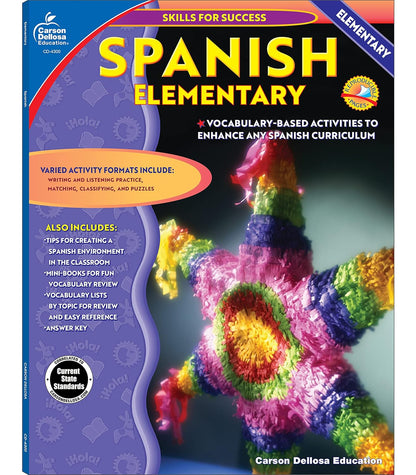 Carson Dellosa Skills for Success Elementary Spanish Workbook, Alphabet, Numbers, Basic Sight Words, Sentence Building Skills, and More, Classroom or Homeschool Curriculum