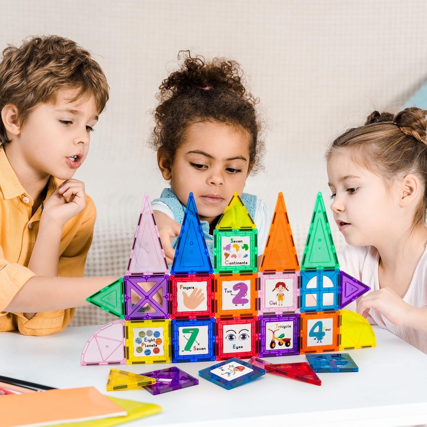 PicassoTiles 42pcs Magnetic Tiles Magnet Blocks See-Through Shape STEM Toys Building Block Educational Playset Compatible with Major Brand Tile -Starter Set for Boys and Girls Toddlers Ages 3+ PT42