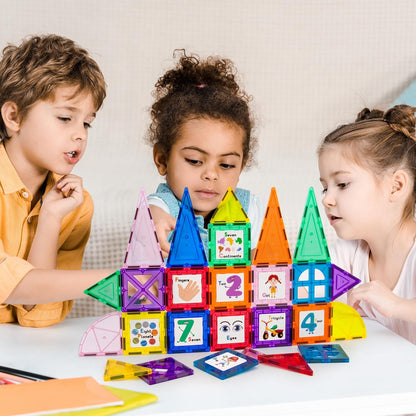 PicassoTiles 42pcs Magnetic Tiles Magnet Blocks See-Through Shape STEM Toys Building Block Educational Playset Compatible with Major Brand Tile -Starter Set for Boys and Girls Toddlers Ages 3+ PT42