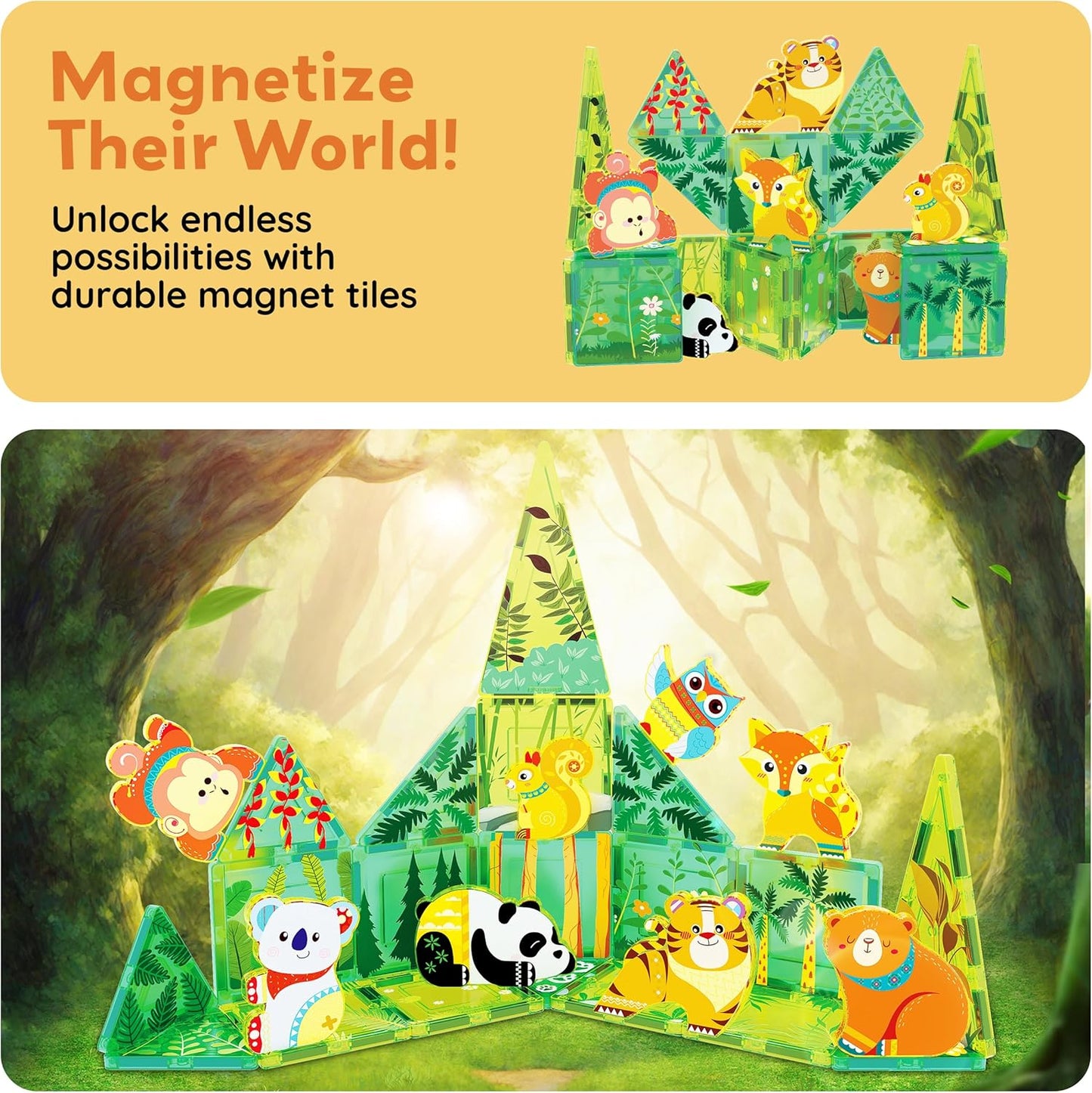 PicassoTiles Magnetic Tile Building Blocks Add On 8 Magnetized Action Figures Construction Vehicles & Zoo Animal Theme Compatible with Magnet Tiles Sets STEM Learning Toy for Boys & Girls Age 3+ PTA21