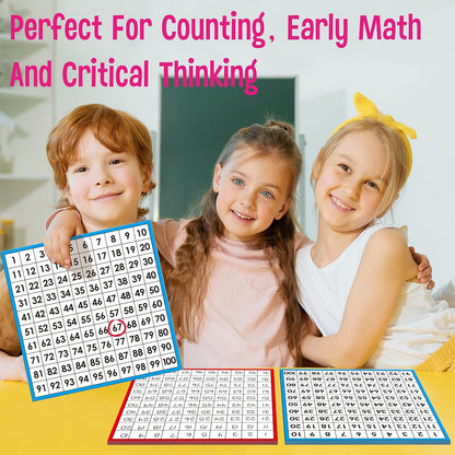 Math Hundred Boards, Laminated Double Sided Number 1-100 Chart Easy to Write Consecutive Number Counting Chart for Kids Classroom, Homeschool, School Supplies (10 Sheets)