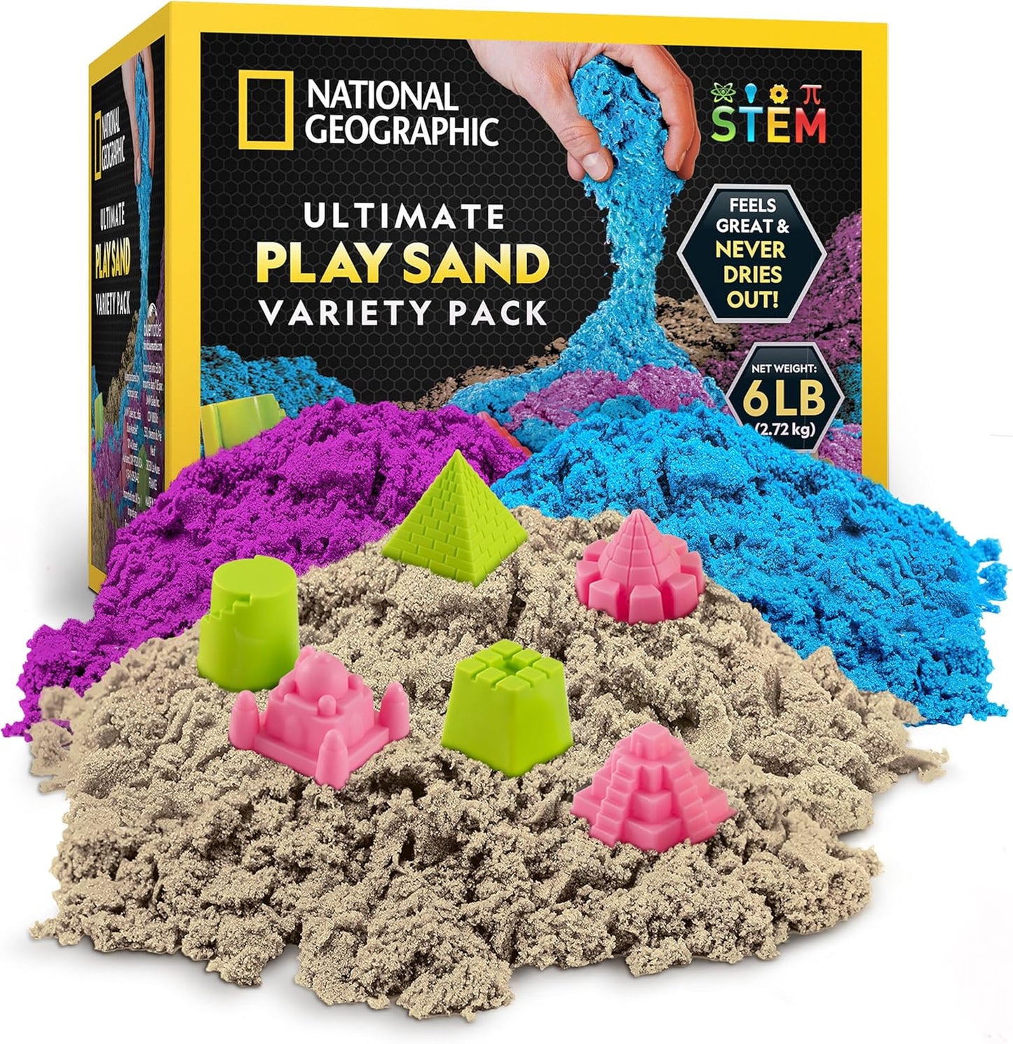 National Geographic Moon Sand - 24 Lb. Bulk Play Sand Kit with 6 Castle Molds (Blue) - A Fun No Mess Sensory Activity, Kids Fake Sand Play Set, Sensory Bin Filler