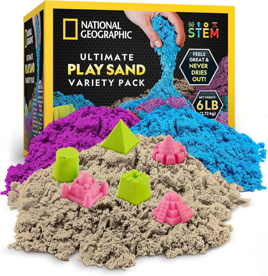 National Geographic Moon Sand - 24 Lb. Bulk Play Sand Kit with 6 Castle Molds (Blue) - A Fun No Mess Sensory Activity, Kids Fake Sand Play Set, Sensory Bin Filler