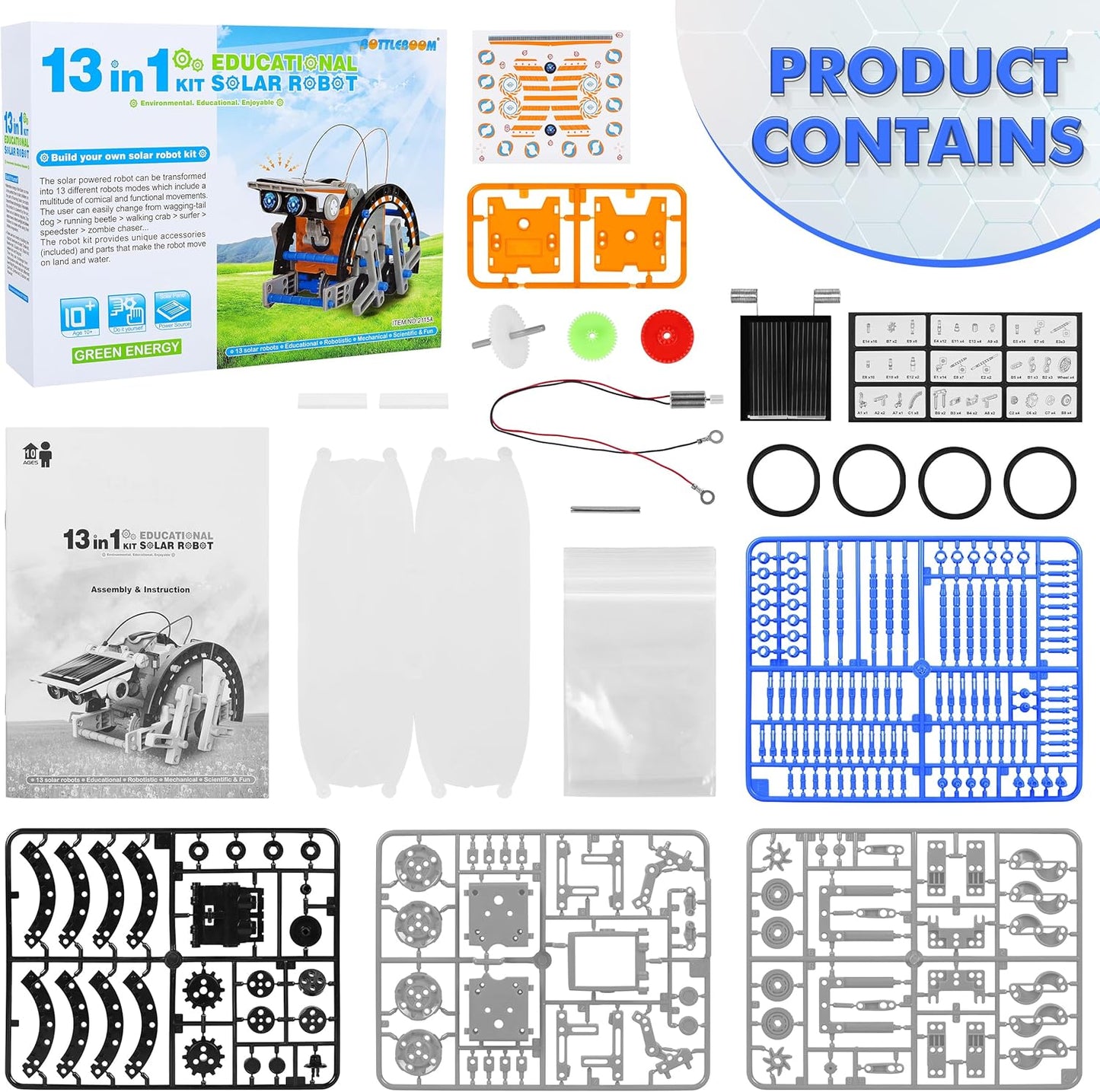 STEM 13-in-1 Education Solar Power Robots Toys for Boys Age 8+, Educational Toy DIY Science Kits for Kids, Building Experiment Robotics Set Birthday Gifts for 8+ Years Old Boys and Girls