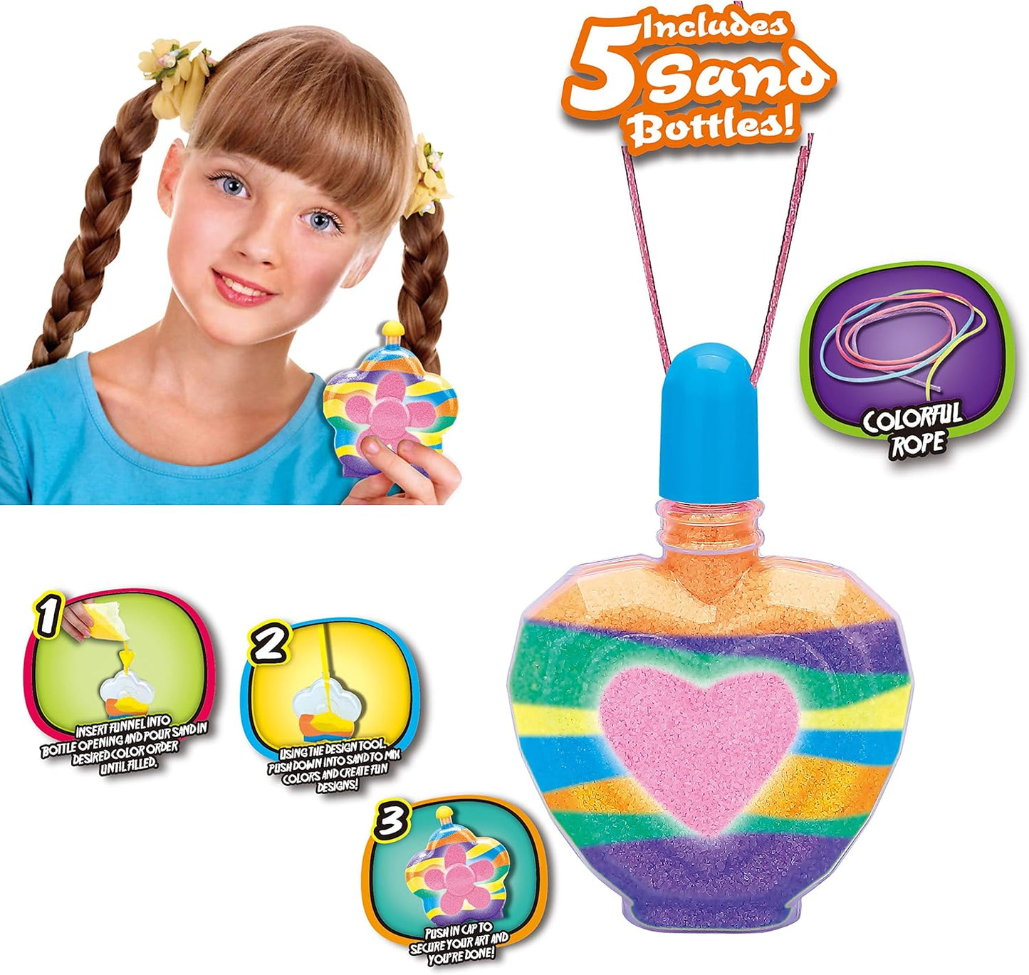 Liberty Imports Create Your Own Sand Art Kit DIY Arts and Crafts Activity - Includes 1 Glow Sand, 5 Sand Art Bottles, 5 Bright Sand Colors, Designing Tool & More